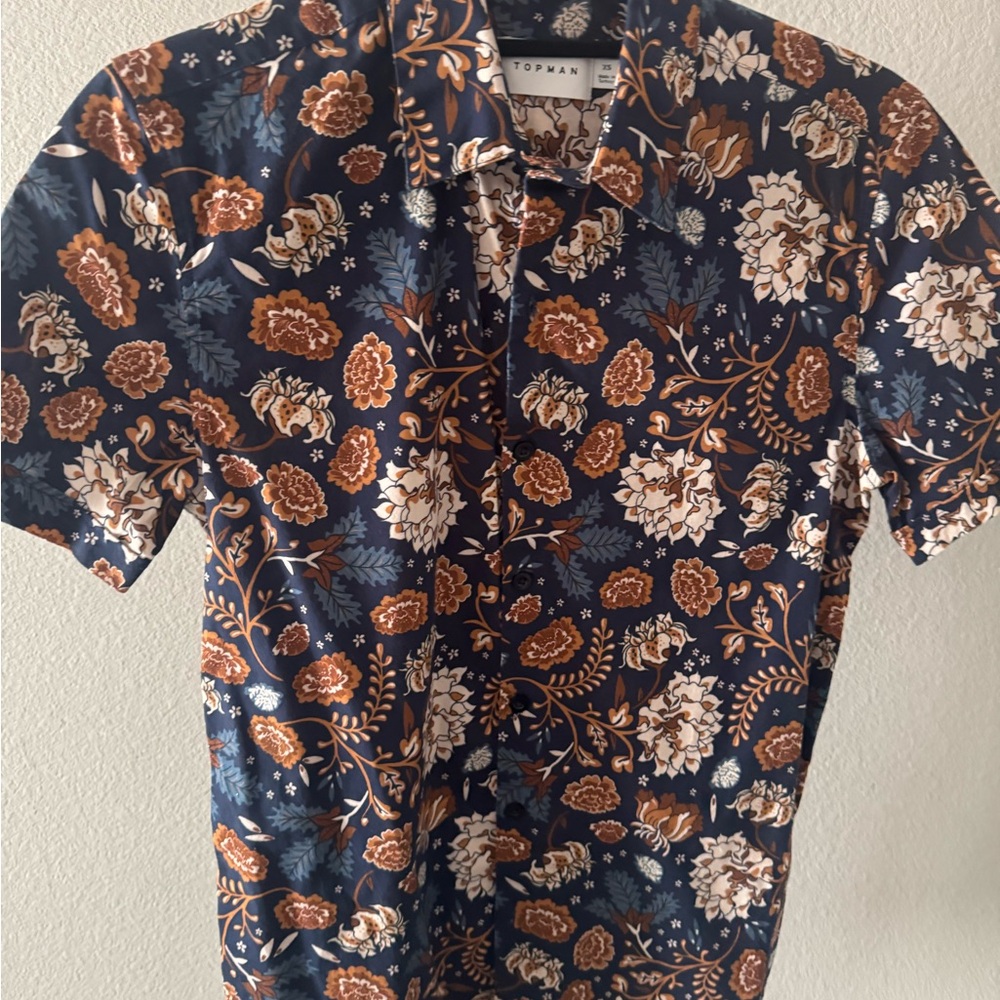 Topman Blue and Brown Floral Casual Shirt